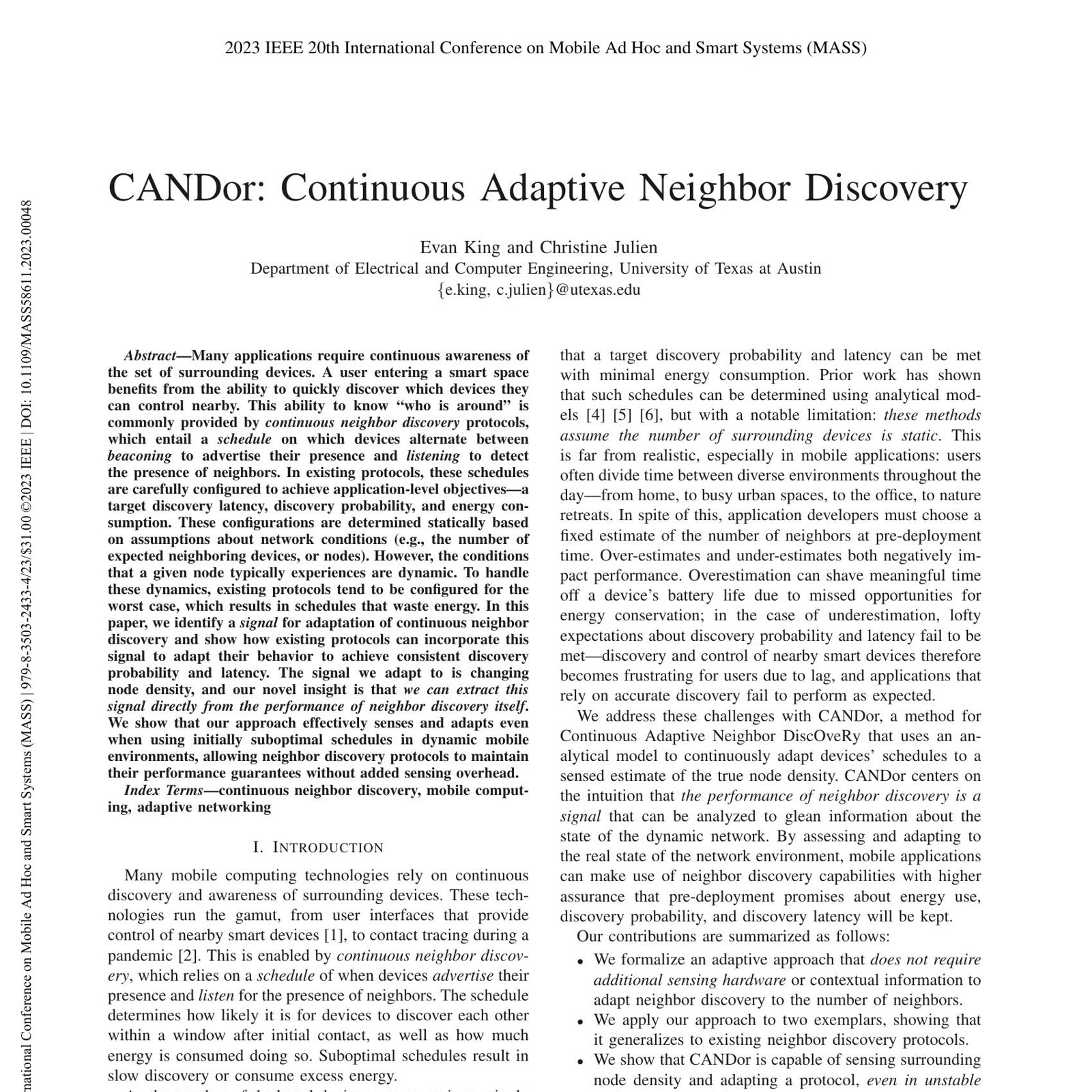 CANDor: Energy efficient neighbor discovery
